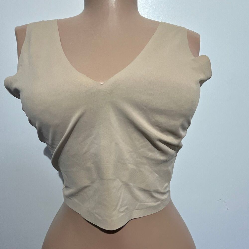 True & Co Women's Beige V-Neck Front Back Stretch Seamless Bralette Size XL